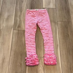 NWOT Girls Little Lu Boutique Ruffle Leggings Stretch Pants Size 7 Stripe PINK